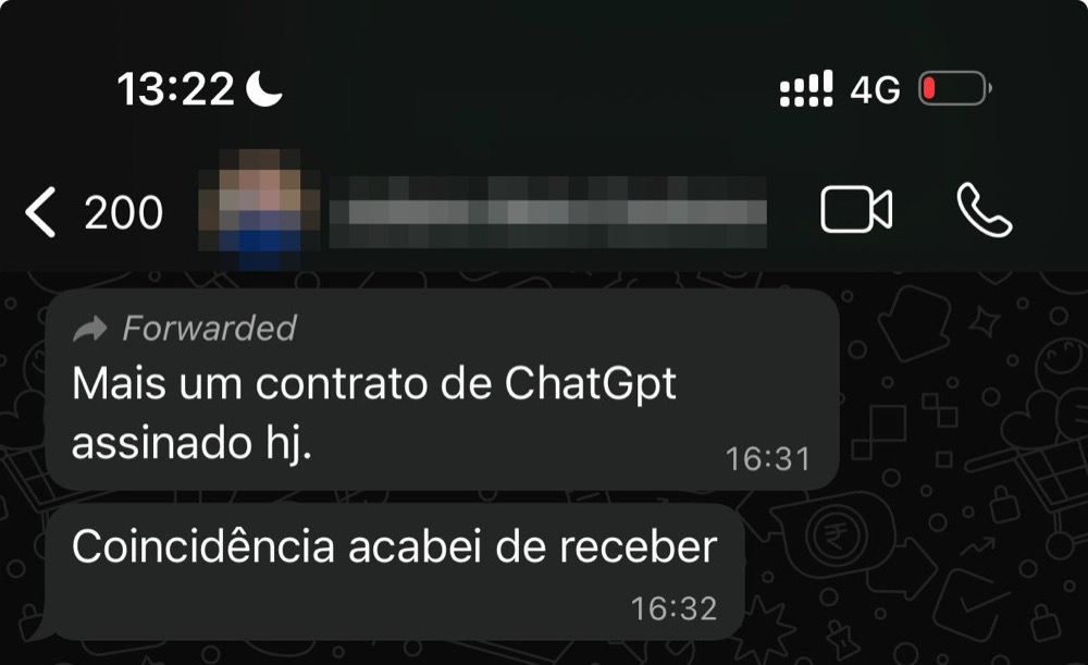 Mensagem do CEO de uma fintech cliente: mais um contrato de ChatGPT assinado hoje